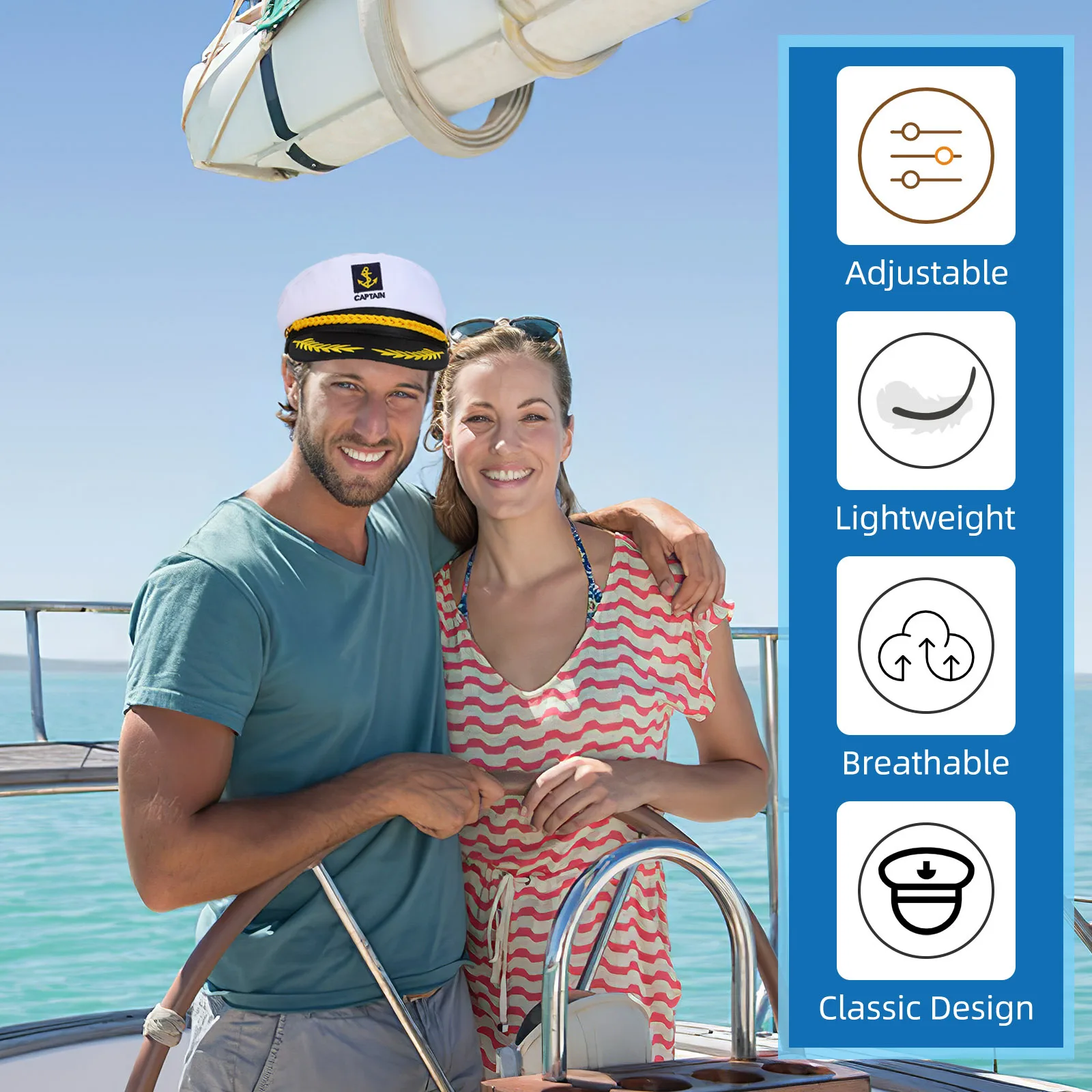 

Embroidered Captain Hat Premium Material Durable Lightweight Adjustable Sailor Costume Yacht Ship Masquerade Decor Gift