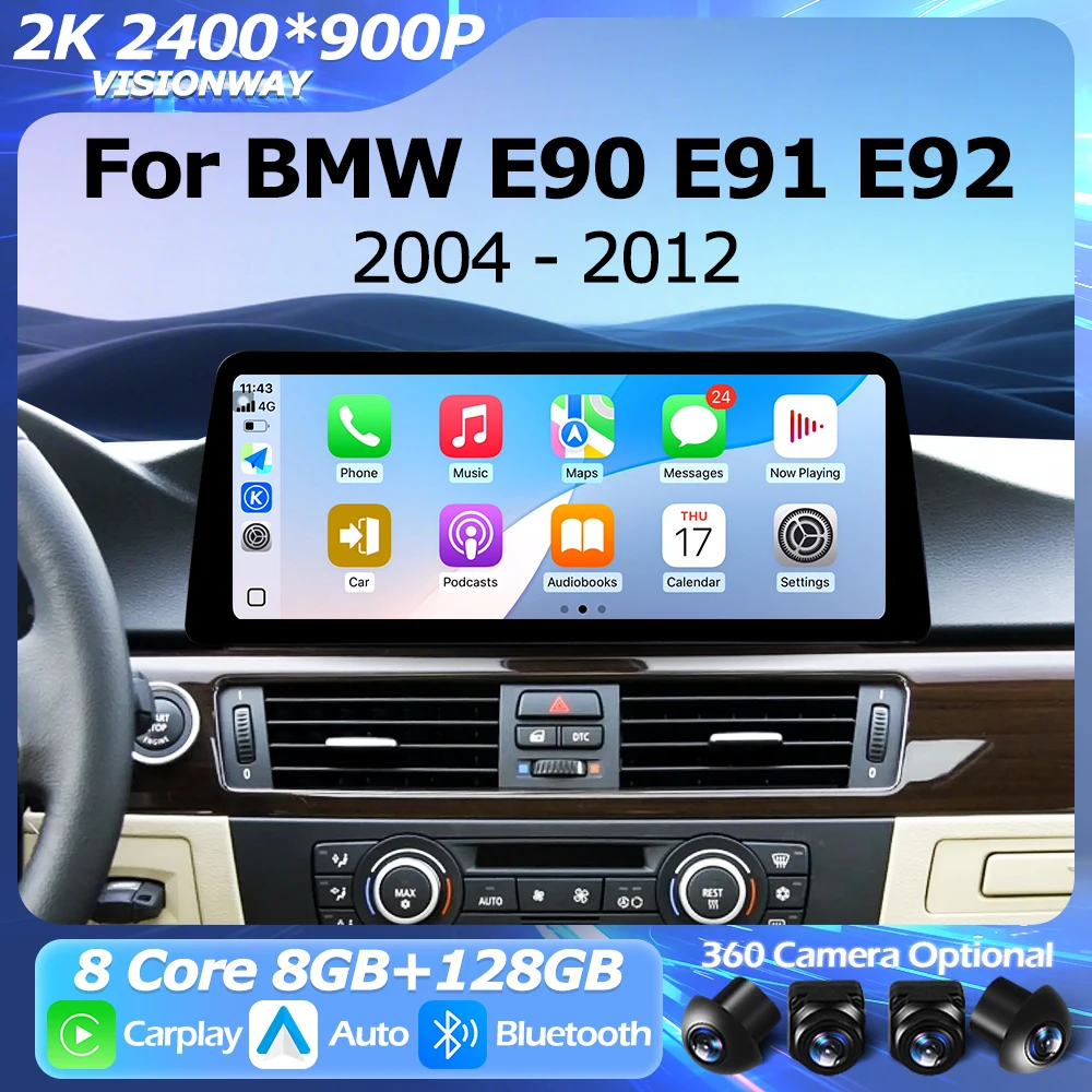 2400*900P Android 16 For BMW 3 Series E90 E91 E92 2004-2012 CCC CIC System Car Radio Auto Wireless Carplay Multimedia Player