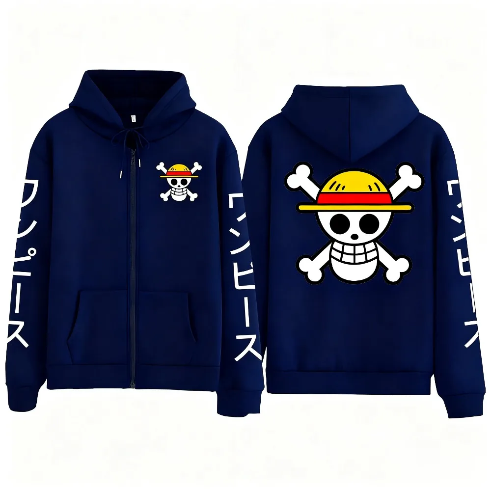 New Oversized One Piece Luffy Anime Zipper Hooded Sweatshirt Men Women Streetwear Casual Pullover Jacket Long Sleeve Autumn