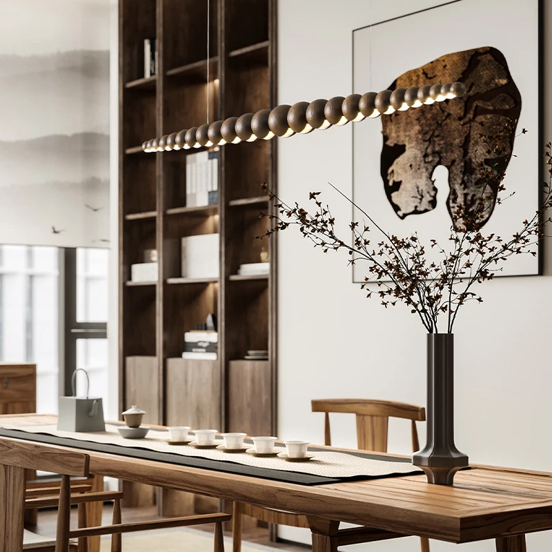 

Wooden Pendant Lights Hanging Lamp Modern Table LED Long Linear Light Kitchen Island Lighting for Dining Living Room Office