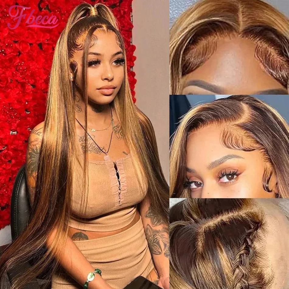 

Bone Straight Blond Ombre HD Lace Front Wig Highlight Human Hair Wig 13x4 13x6 Lace Frontal Wig Brazilian Colored Wigs For Women