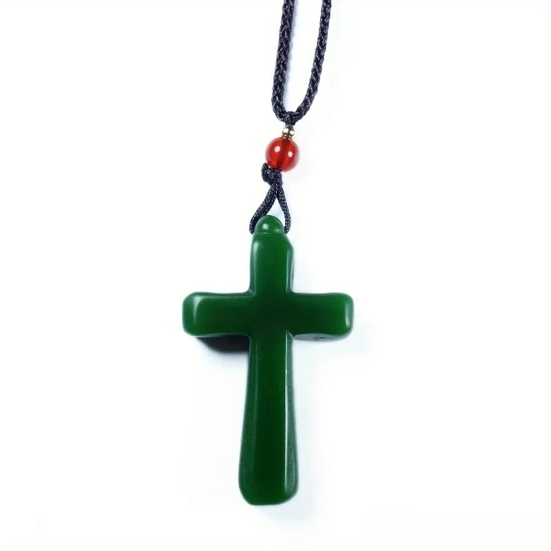 Genuine Jade Cross Pendant Good Luck Necklace for Men and Women Fashion Religious Charm Jewelry Gift Jade Necklace