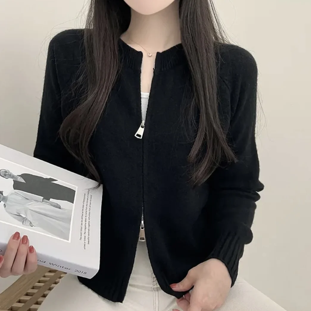 

Шикарный вязаный свитер Jaet, женский круглый топ на молнии, свободный крой, осень-зима, нежный топ, маленький размер, приятный