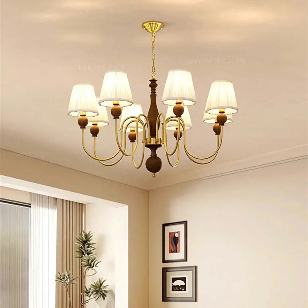 Copper Pendant Lighting Retro Living Room Fabric Chandelier Middle-Aged Style Room Bedroom Dining Room Hanging Lamp