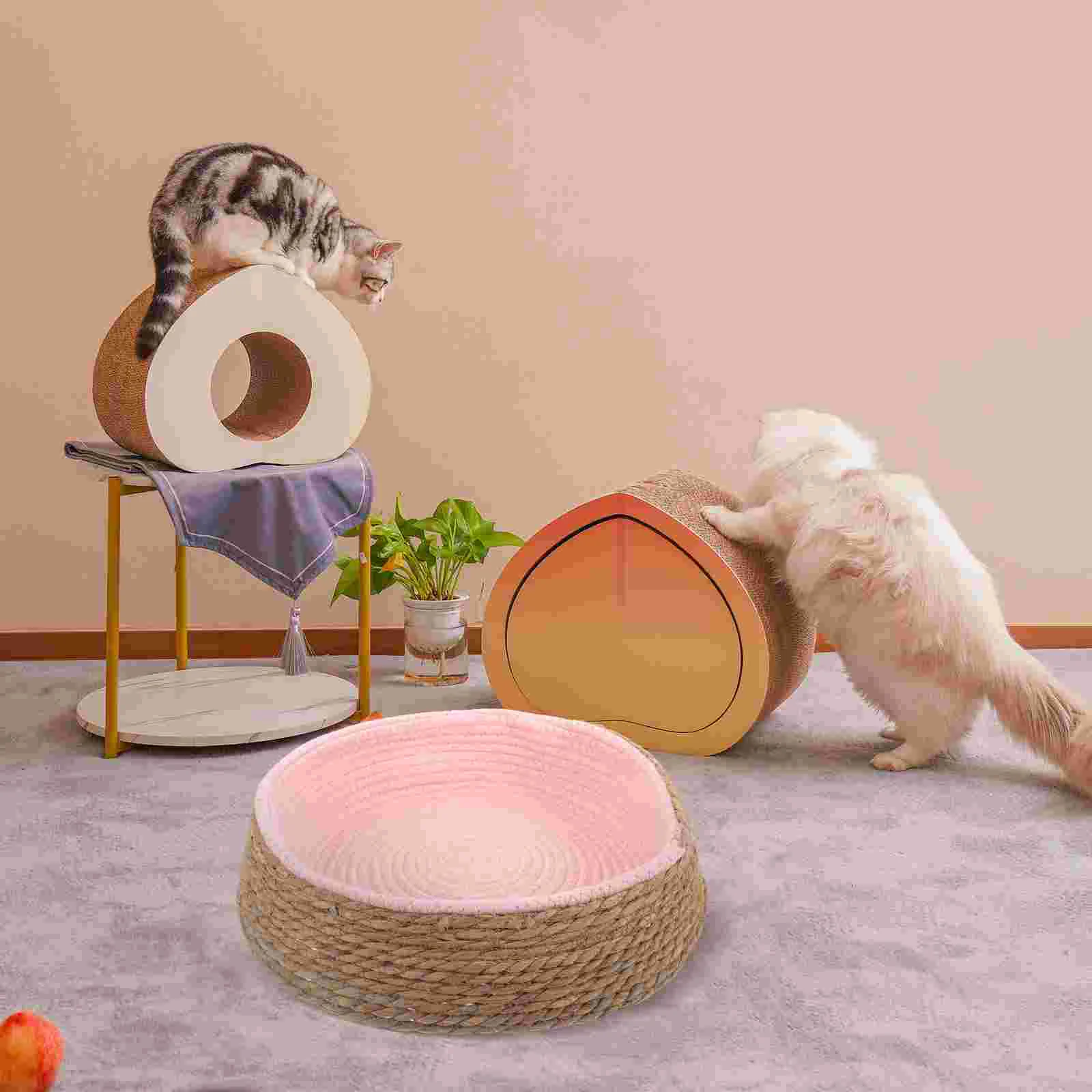 Dog Bed Cats Rattan Pet Beds and Furniture Sleeping to Weave Pink Cushion Wicker