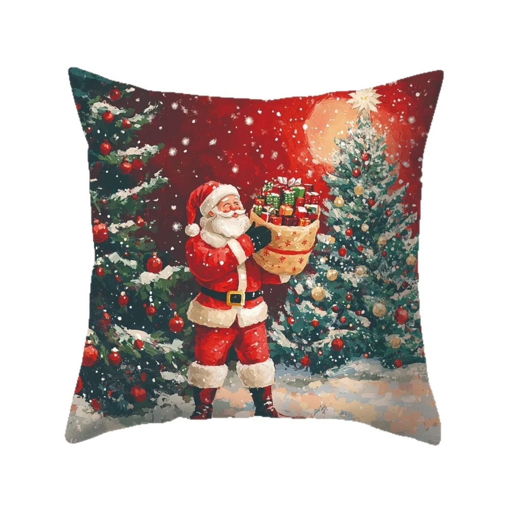 1PC Christmas Pillow Covers Polyester 18x18 Inches Santa Snowman Reindeer Prints For Home Holiday Decoration