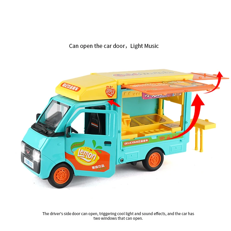 1/18 Simulated Fast Food Truck Alloy Camping model Diecast Metal Sound Light Pull Back Play house toy Children Gifts hot wheels