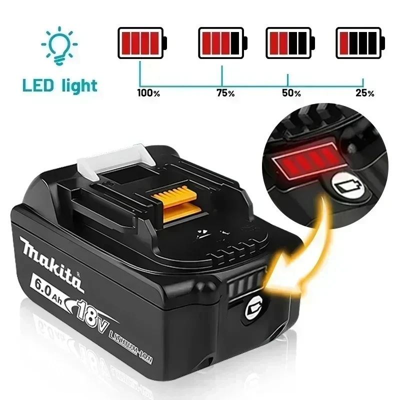 Makita Battery 6.0Ah 100% Genuine for Makita 18V Battery BL1860B BL1850B BL1850 BL1860 DDF487 Replacement Lithium Battery