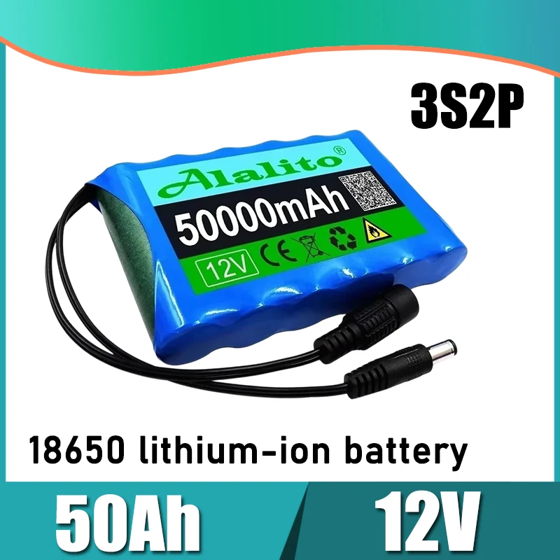 12V 50Ah 3S2P rechargeable lithium-ion battery with BMS lithium battery pack protection board+12.6V charger