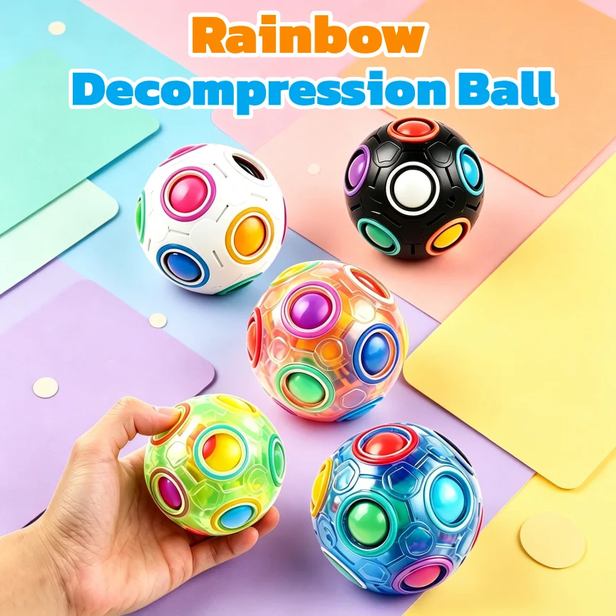 Magic Rainbow Stress Relief Ball, Office Fidget Toy, Spinnable Top Design, Educational Color Matching Puzzle, Perfect Gift
