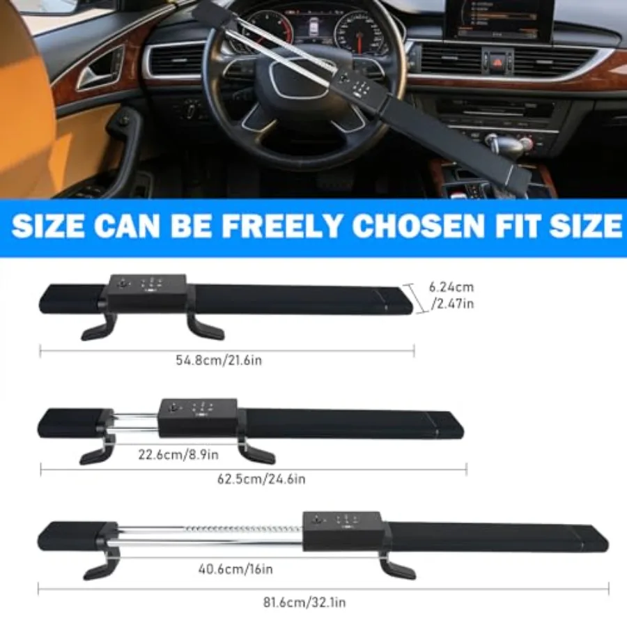 Smart Steering Wheel Lock for Car Truck SUV Van: Heavy Duty Steel, Black, 120dB Alarm, Digital Keypad IC Card Keys Unlock Emerg