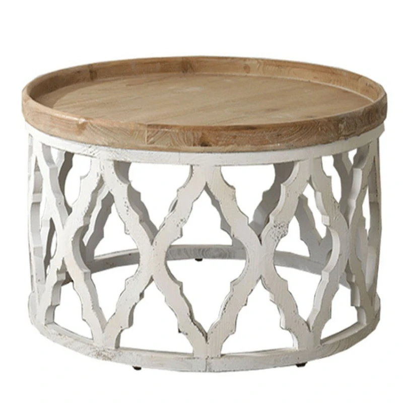 

Light luxury solid wood small coffee table wedding decoration round table, retro homestay living room round old coffee table