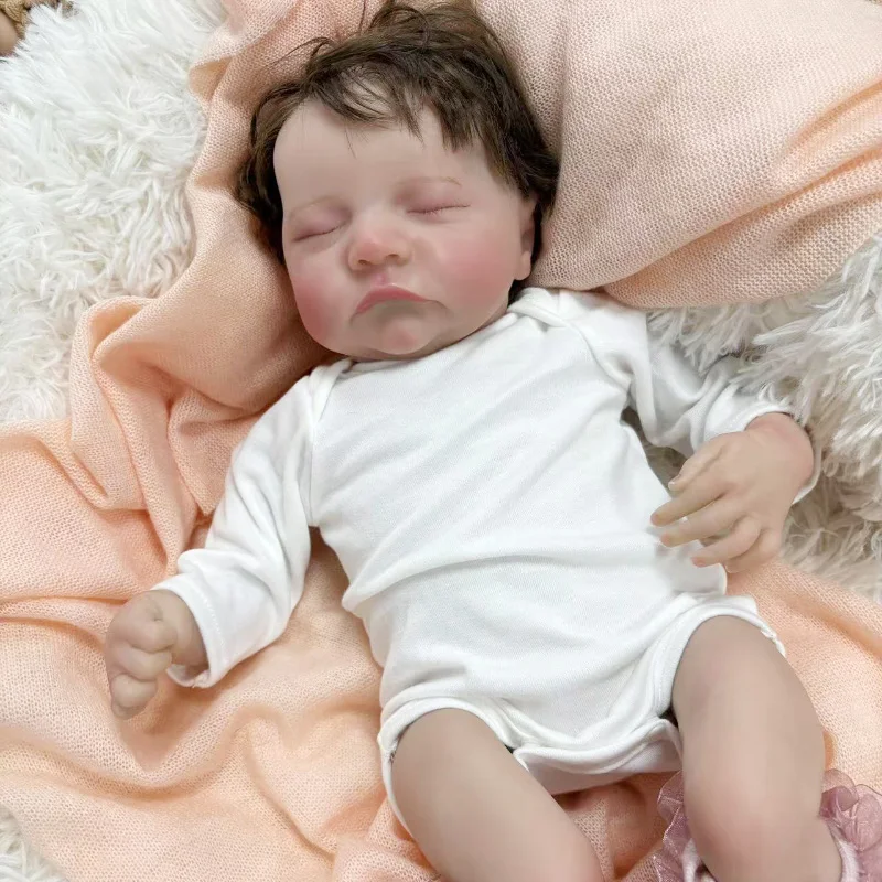 Levi 19 pouces cheveux enracinés à la main tissu doux corps Reborn poupée réaliste câlin bébé plusieurs couches peinture 3D peau veines visibles