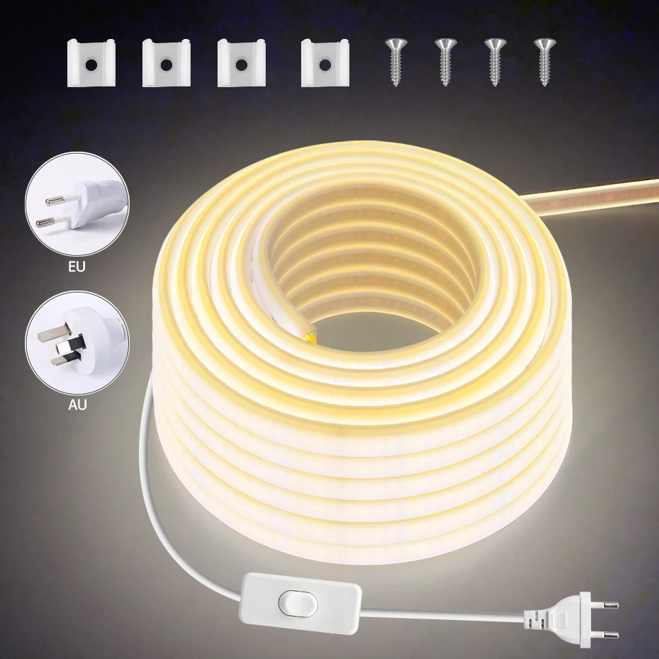 220V LED COB Strip Light 288Leds/m for Home Lighting Cold White/Neutral White/Warm White Flexible Tape 1m-30m with EU AU Plug