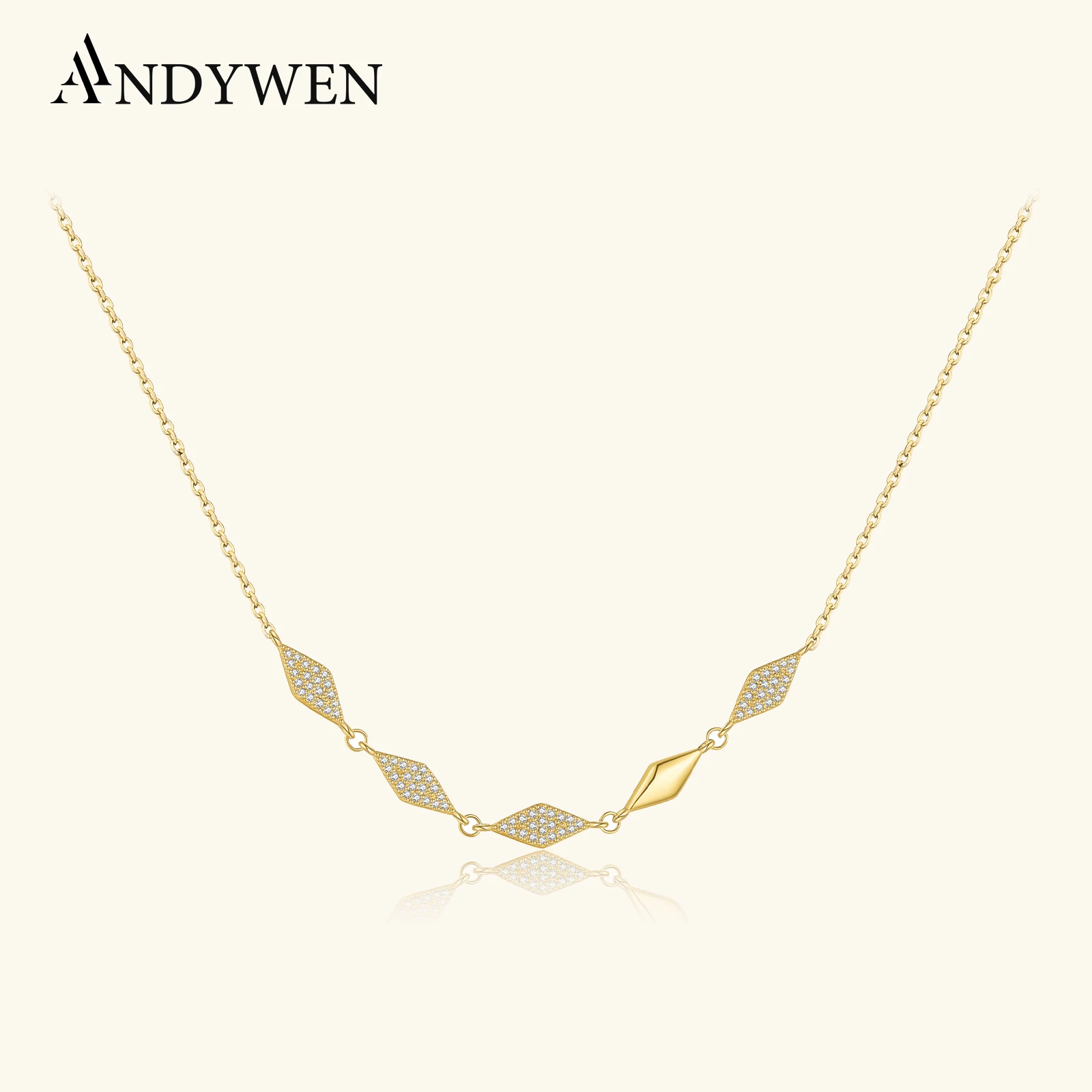 

ANDYWEN 100% 925 Sterling Silver Rhoumbs Charm Zircon CZ Long Chain Necklace 2025 Winter New Luxury Women Fashion Jewelry