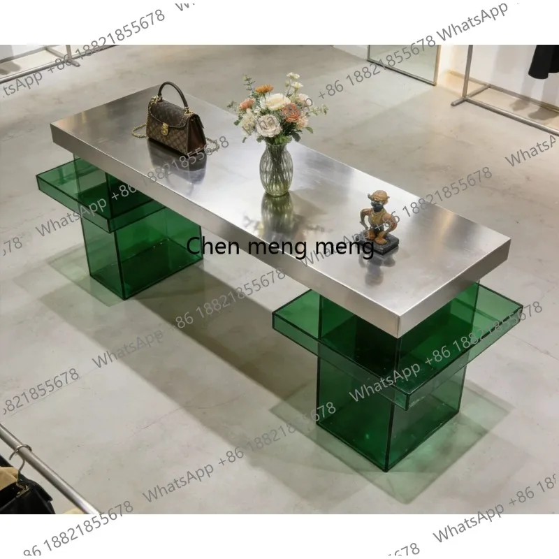 

Clothing store display table stainless steel acrylic, ornament product display table ornament table