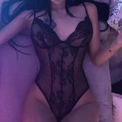 GUUOAT Sexy Bodysuit Women Erotic Lingerie Perspective Lace Maid's Passionate Temptation Underwear Porn Onesies Nightgown Set