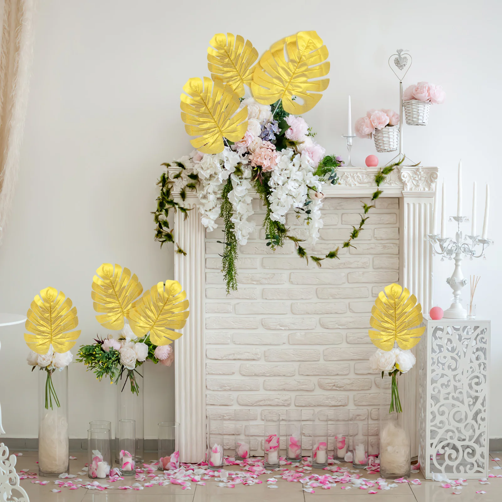 

15Pcs Simulation Golden Monstera Leaves Decorative Lifelike Home Garden Balcony Wedding Party Arrangements Monstera Leaves