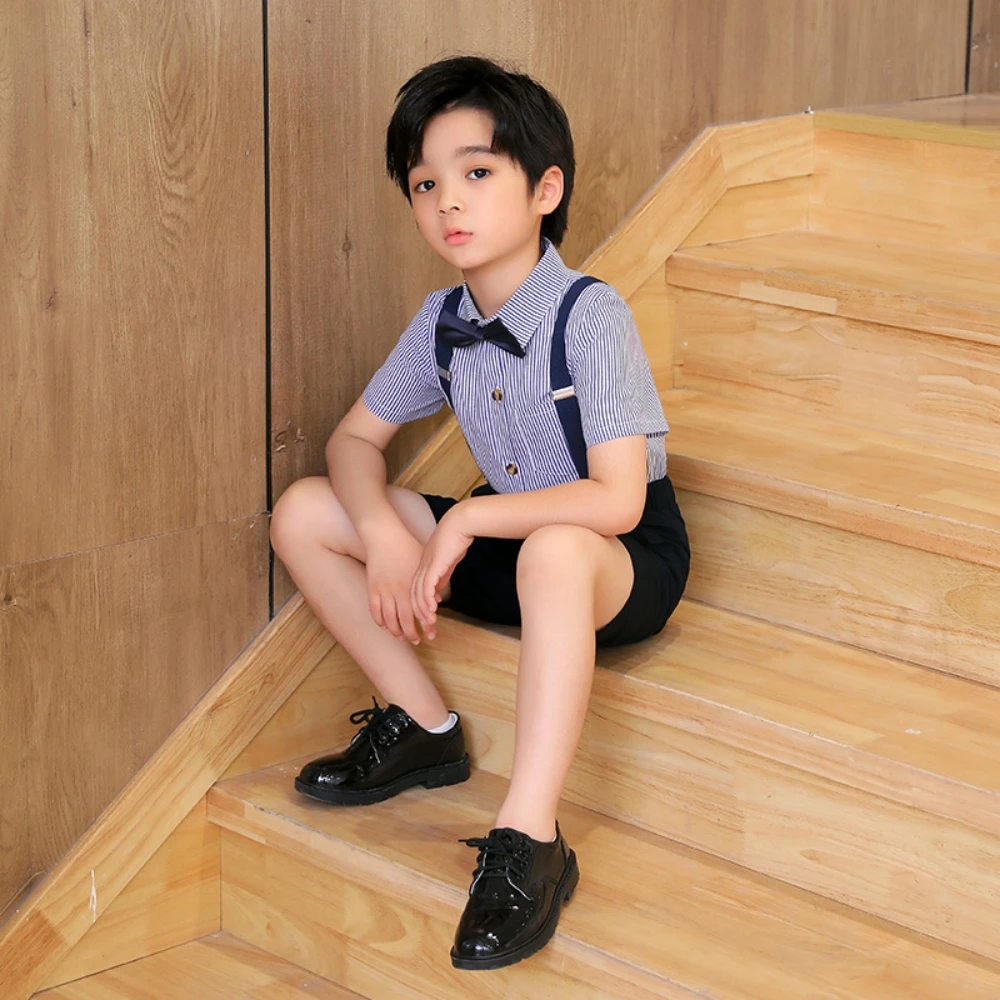 حار بيع الاطفال وزرة مجموعات 4 قطع مخطط قميص بذلة ربطة القوس فيونكة حلقة حامل الزي مريحة الأولاد ملابس حفلة عيد ميلاد