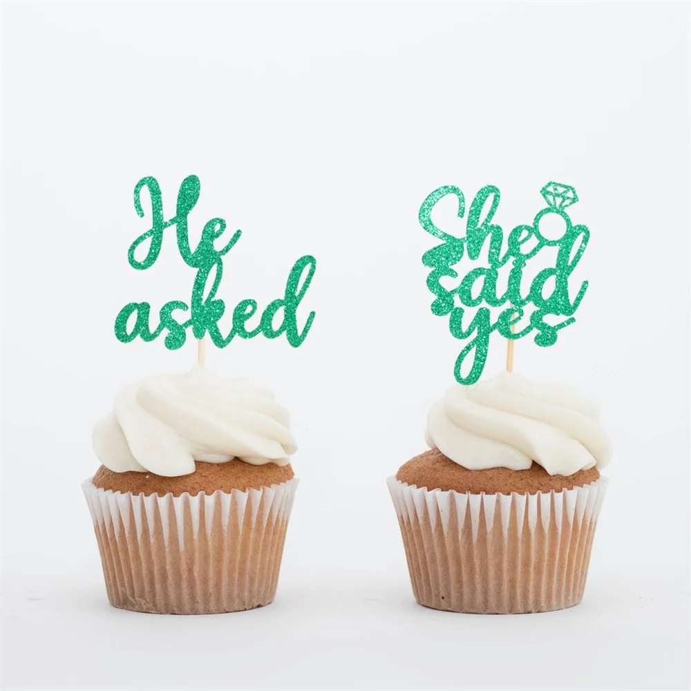 24pcs He Asked She Said Yes Cupcake Toppers, Engagement Cupcake Toppers, Engagement Party Decor.