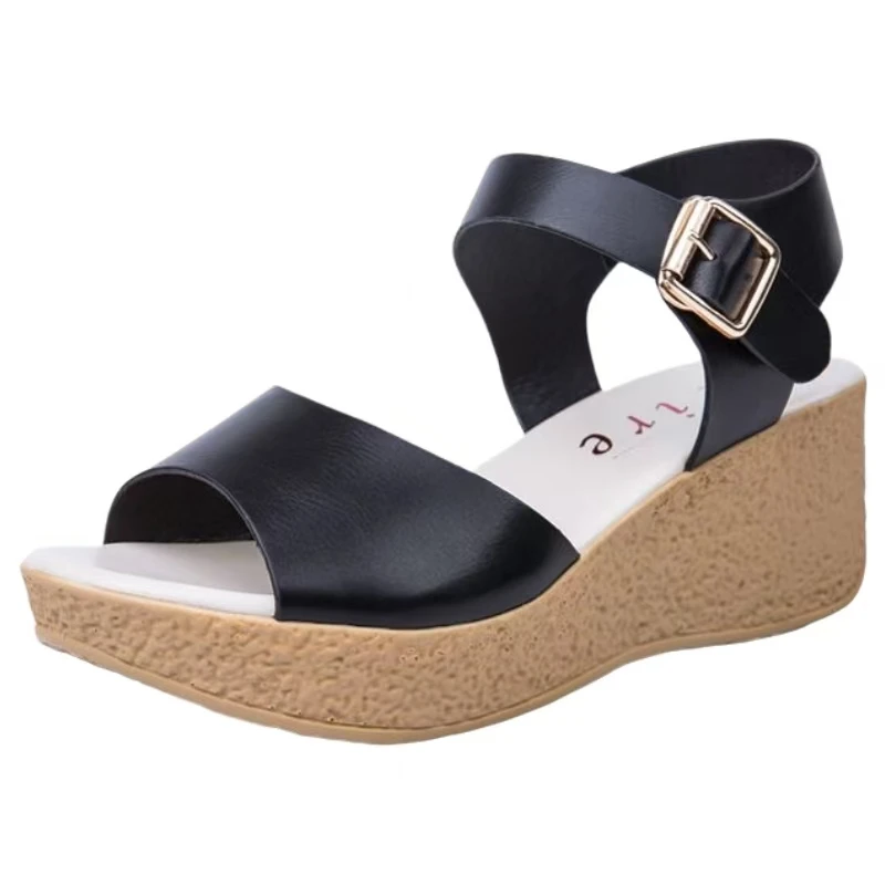 

Women Big Size One Word Wedges Sandals Summer New Thick Sole Non Slip Buckle Strap Comfortable Outdoor High Heel Beach Sandals