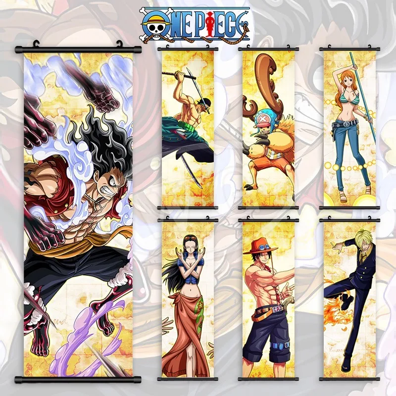 Cartoon Anime One Piece Golden Character Luffy Zoro Hot Selling Hanging Scroll Painting Bedroom Room Hanging Painting