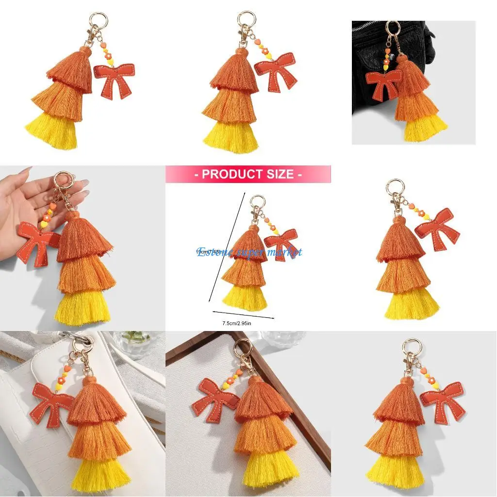 

090B Elegant Fringe Keychain Giveaway Charm Schoolbag Phone Pendant Stylish Tassels Keychain Ornament Color