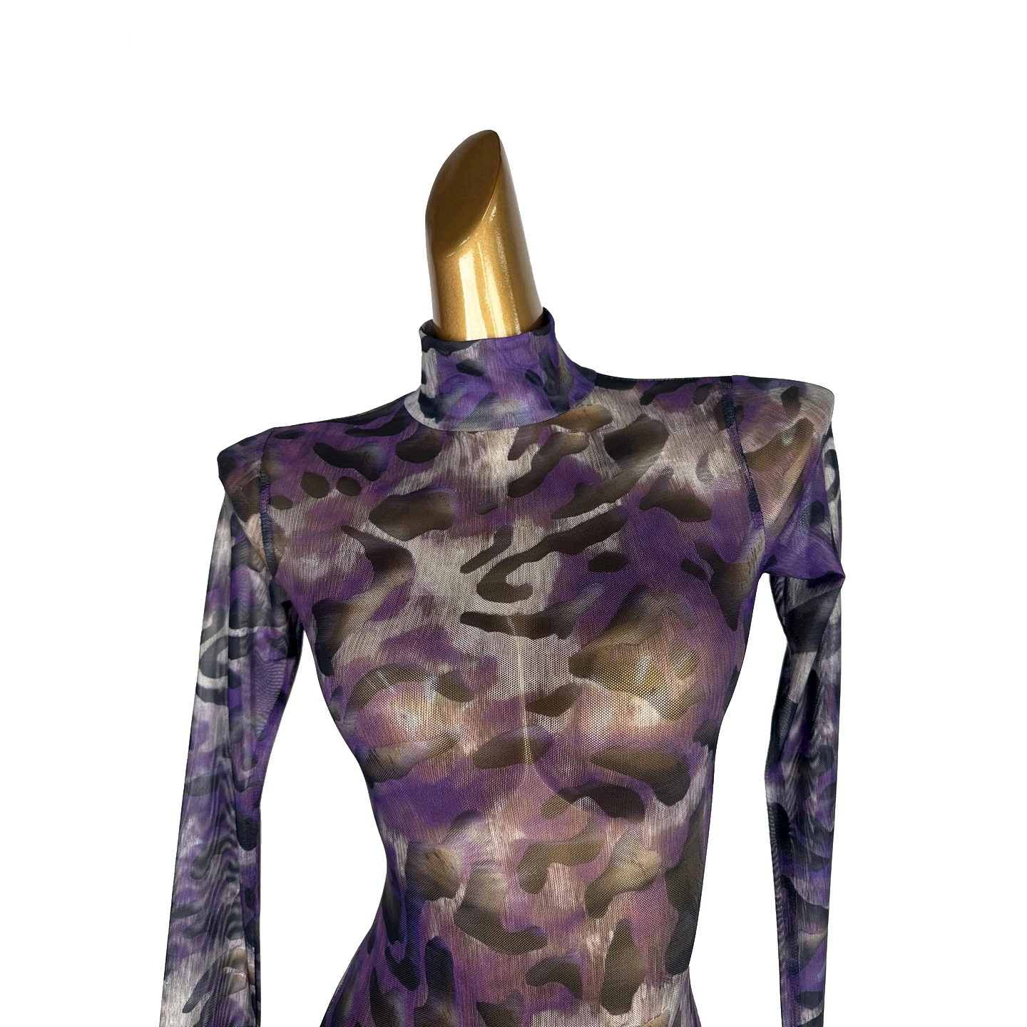 2025 nuevo mono de leopardo púrpura de manga larga Chacha Rumba Tango ropa de práctica latina para mujeres adultos Tops de baile latino XH3848