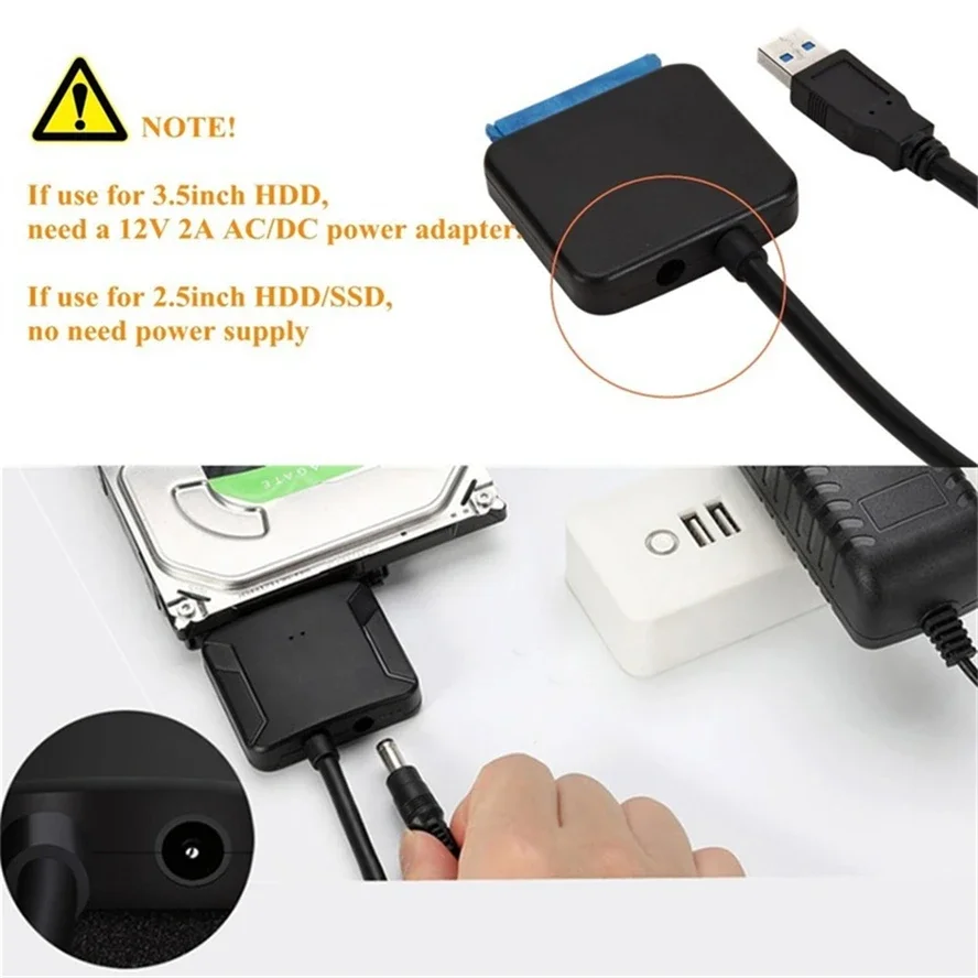 Kabel USB 3.0 do SATA Adapter dysku twardego SATA III do dysku twardego SSD 2,5" 3,5" z zasilaczem 12V/2A — zdjęcie produktu 6