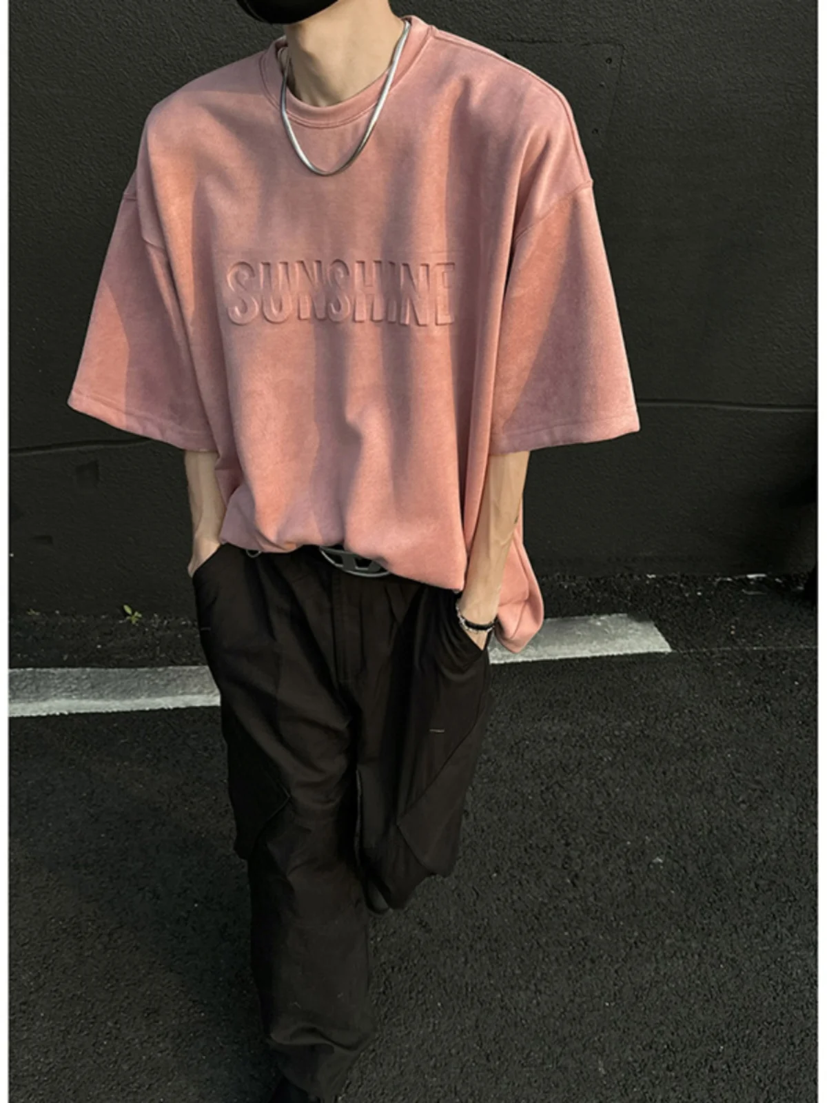 

Мужская футболка Cleanfit Pink Short Sleeve: летняя, модная, уличная, замшевая, повседневная, с круглым вырезом, Cool Sensation