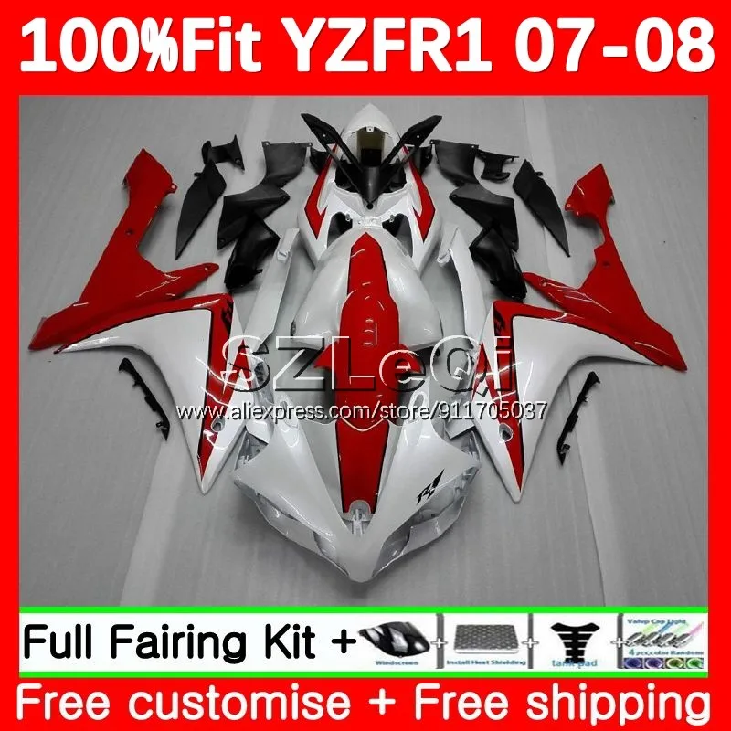 OEM Body For YAMAHA YZF1000 YZF R1 R 1 1000 CC YZFR1 07 08 132No.3 YZF-1000 YZF-R1 2007 2008 Injection Pearl White Fairing Kit