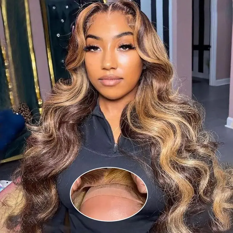 Highlight Body Wave Ombre Color 4/30Transparent Lace Front Human Hair Wig Remy 13X4 13X6 Lace Frontal Human Hair Wigs For Women