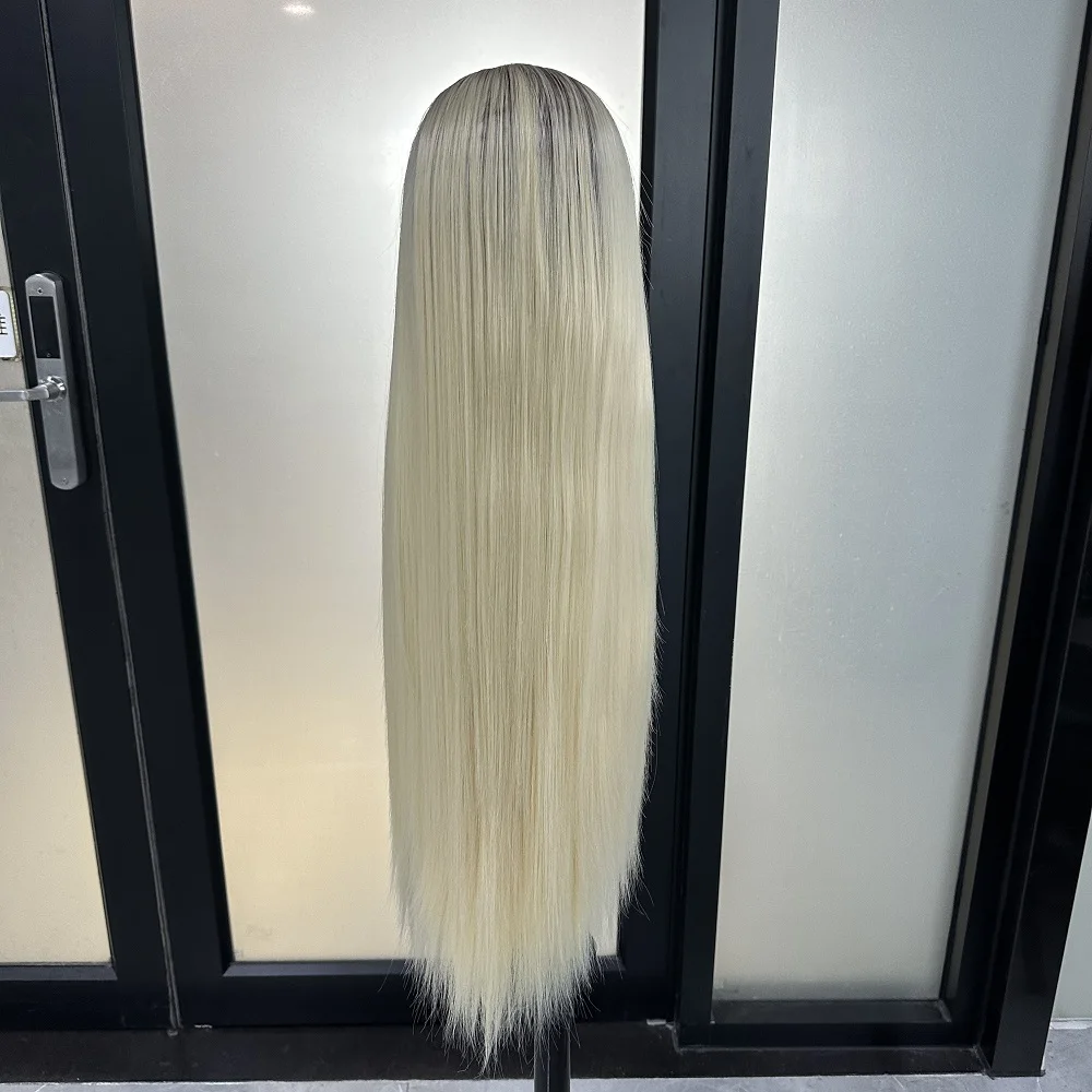 28 Inch Straight Ombre Honey Blonde Colored 13x4 Synthetic Transparent Lace Front  Drag Queen Cosplay Wigs For Black Women