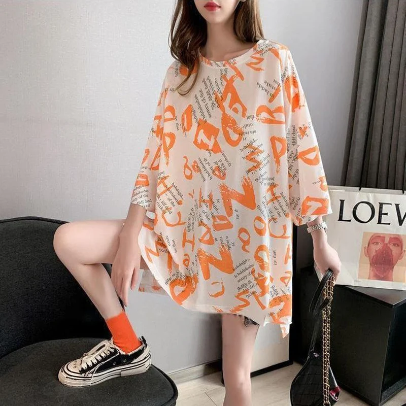 Summer New Printing Letter Oversized T Shirt Tops Ladies O Neck Short Sleeve Loose Pullovers Casual Fashion Women Clothing