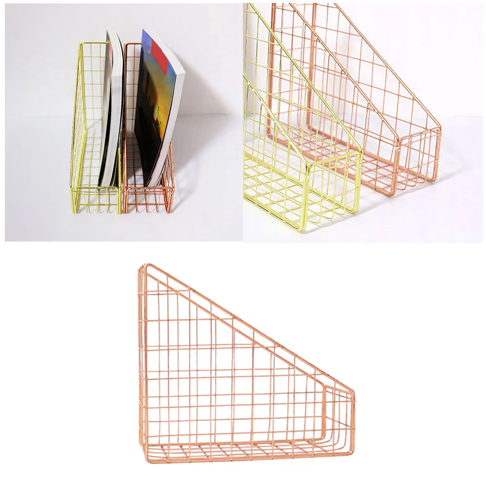 Elegante cestino portaoggetti in metallo dorato rosa per libri, riviste, file, ufficio, casa, scuola, uso moderno e minimalista