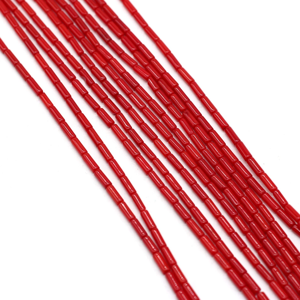 4PCS Wholesale Natural Coral Red Cylindrical Shape Beaded For Jewelry MakingDIY Necklace Bracelet Accessories Charm Gift
