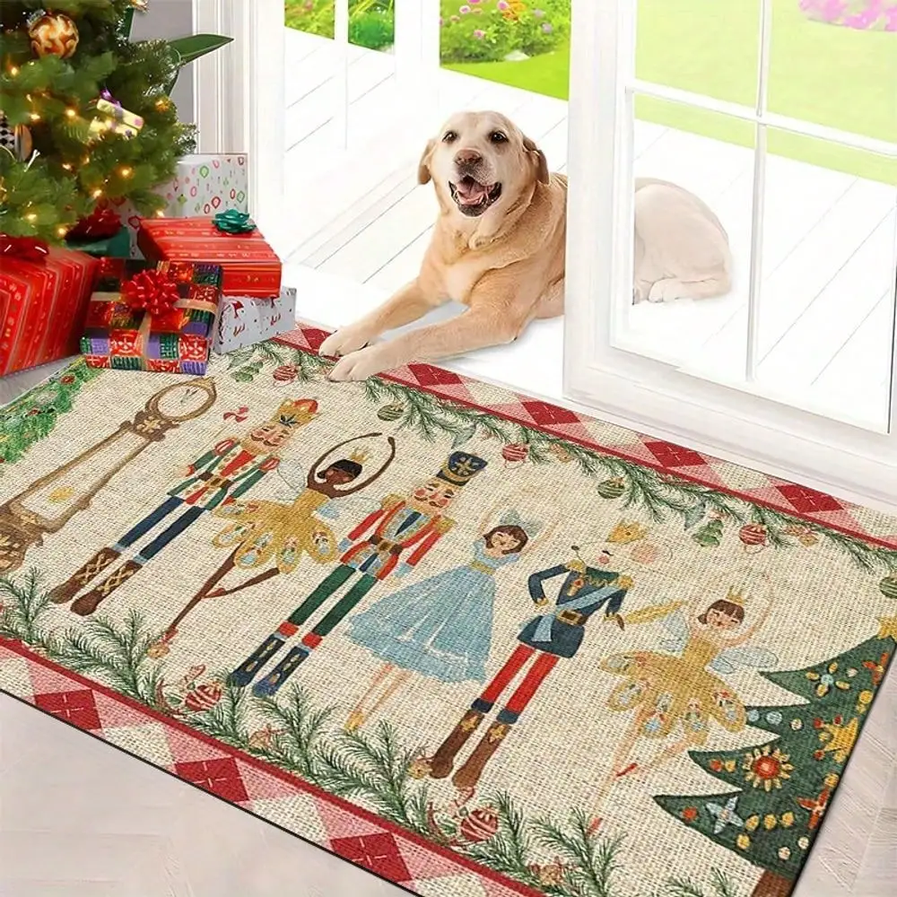 1 alfombra de bienvenida para entrada interior con estampado de Cascanueces y Bailarinas con Árbol de Navidad, de franela, antideslizante, cómoda, fácil de limpiar, ideal para dormitorio, sala de estar o decoración del hogar, perfecta para la decoración navideña.