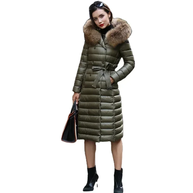 Large Real Natural Fur 2020 New Spring Autumn Women Ultra Light Down Jacket Hooded Thin Parka Female Coat