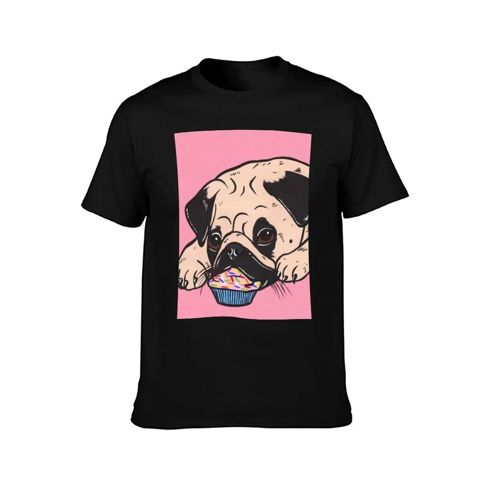 Pink Pug Cupcake T-Shirt Retro Style Print Casual Top T-Shirt