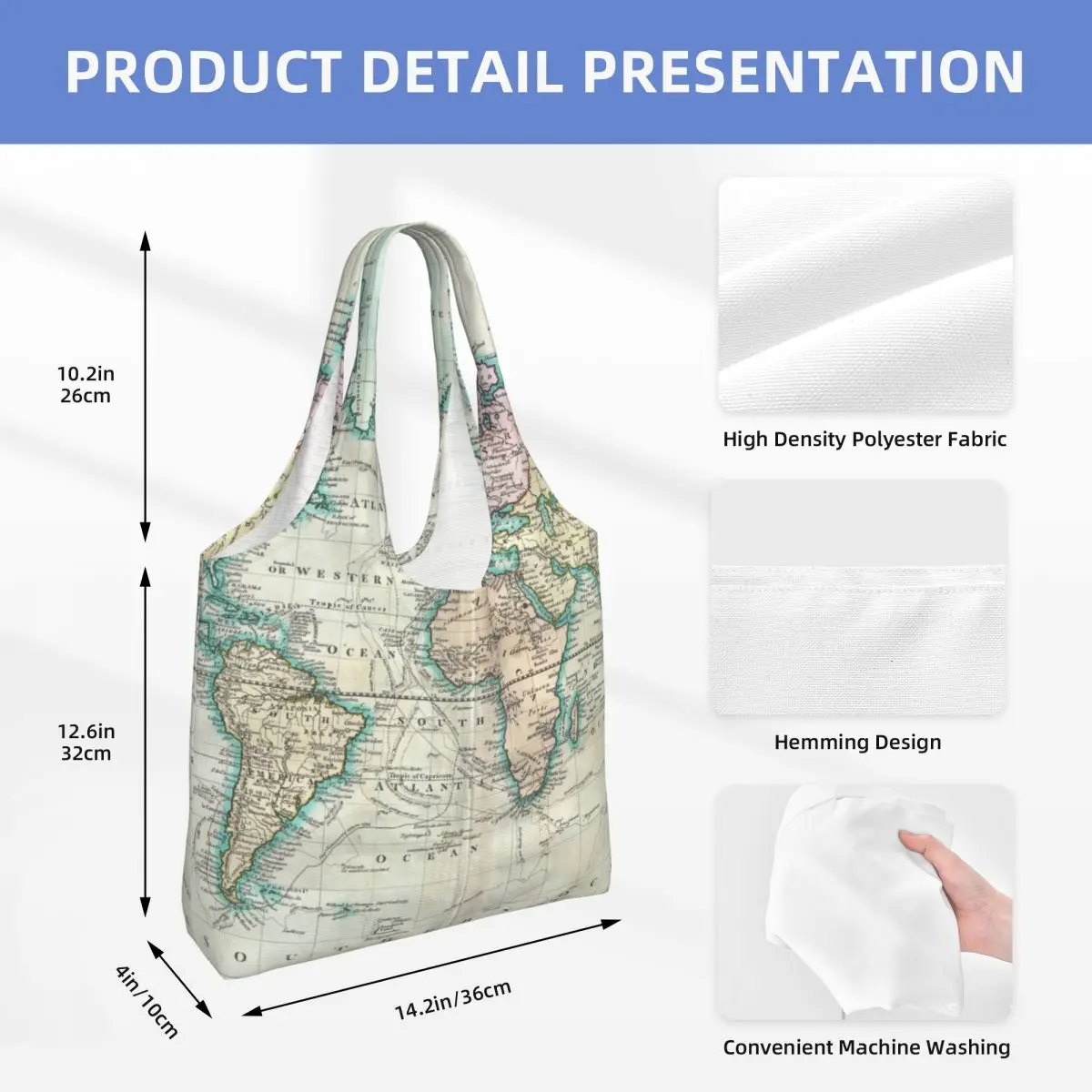 Earth Map Shopping Bag Vintage Map of The World Woman Fashion Handbags Aesthetic Cloth Streetwear Bags