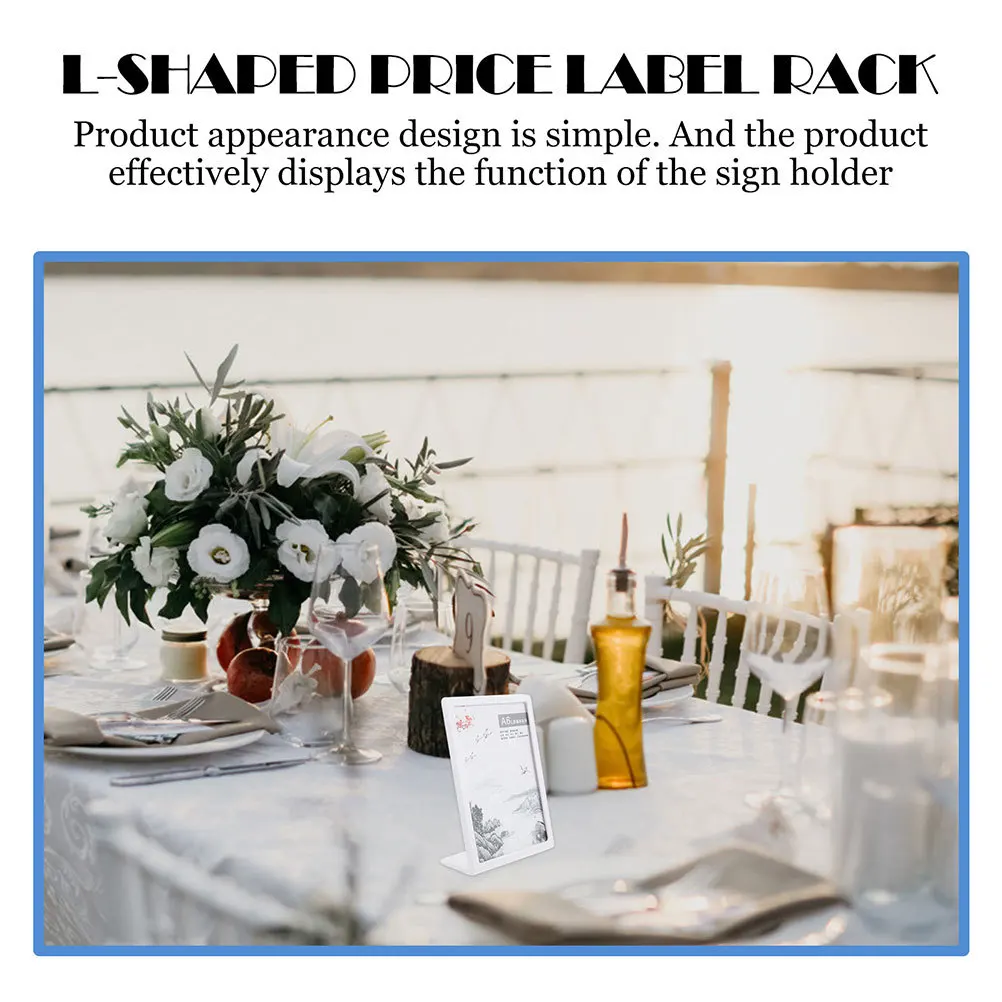 

2Pcs L-Shaped Desktop Menu Display Racks Plastic Price Tag Holders ABS Material Sign Stands for Supermarkets Restaurants Offices