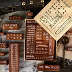 Daily Weekly Monthly Time Line Stamp Set Planner Vintage Journaling Supplies Scrapbooking Date Plan Wood Stamps Seal Stationery