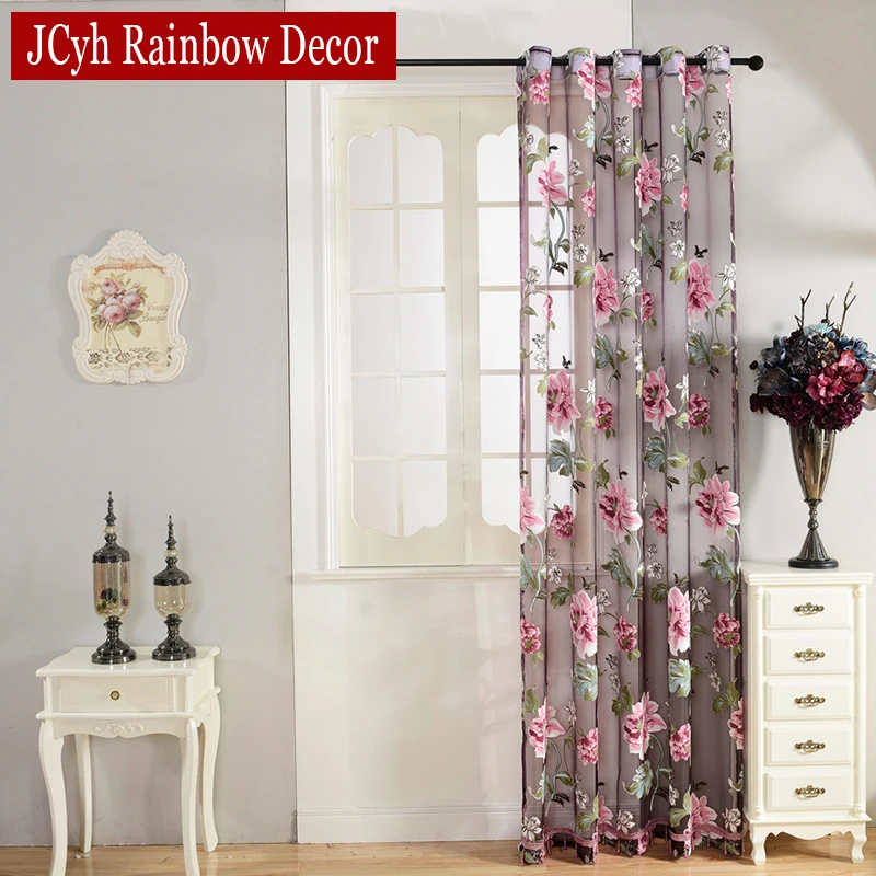 Floral Home Fabric Sheer Tulle Curtains For Living Room Luxury Bedroom Kitchen Door Curtains For Window Black Cortinas Drapes