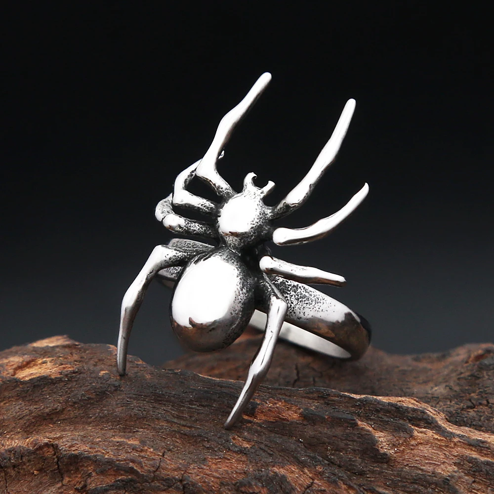 New Vintage Punk Spider Ring 316L Stainless Steel Gothic Biker Singular Animal Rings For Men Women Party Jewelry Gifts Wholesale