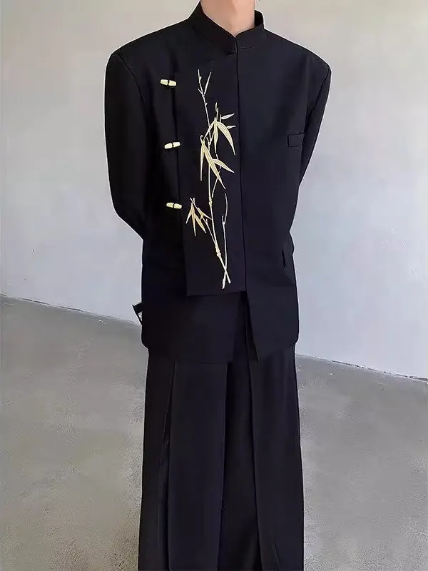 

New Chinese Sle Stand Collar Embroidered Casual Suit Jaet Men's Zhongan Coat Spring Faion Women's Loose Fit Outerwear