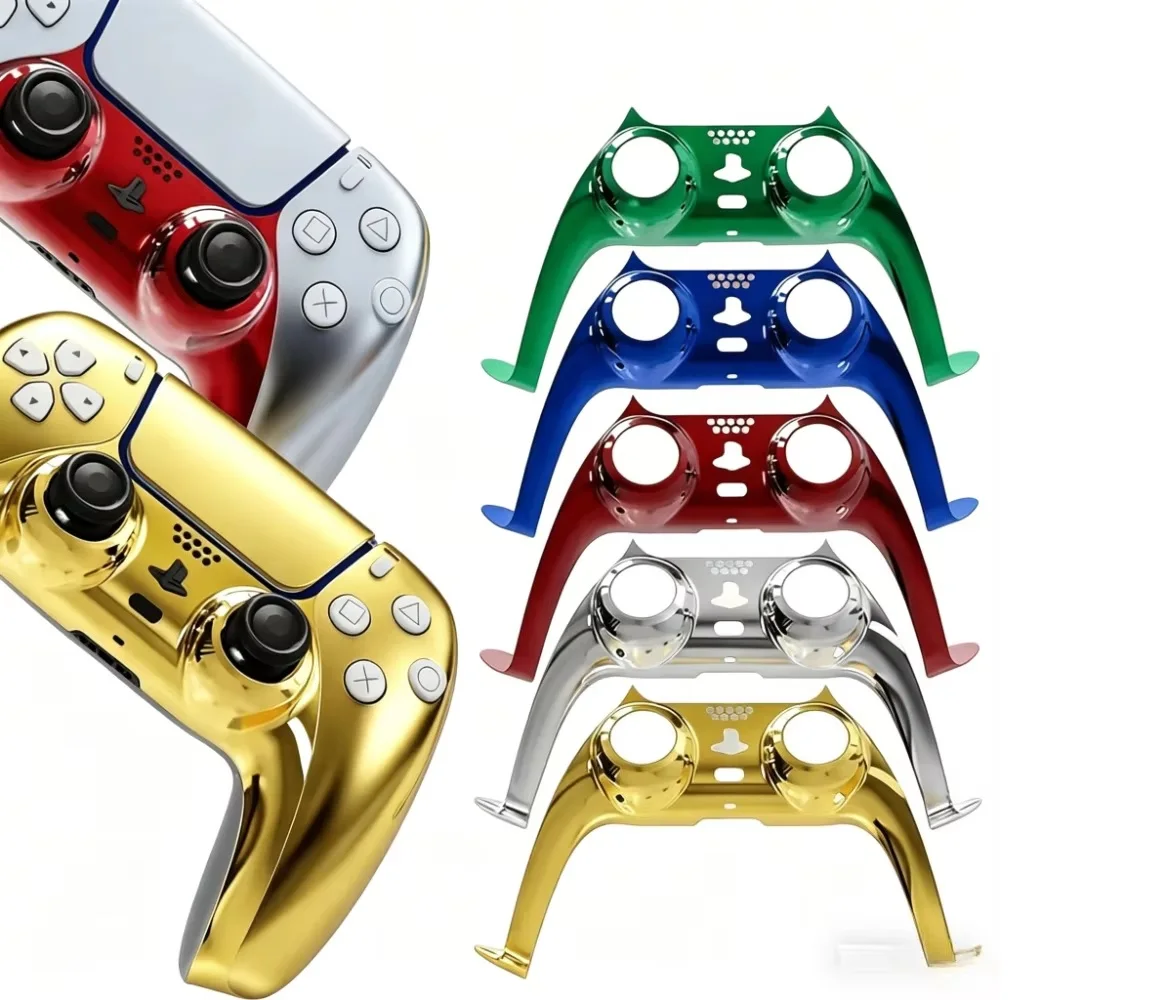 1pc Chrome Black Glossy Chrome Soft DIY Replacement Controller Shell for PS5 Custom Plates Cover Compatible Upgrade For PS5 Slim