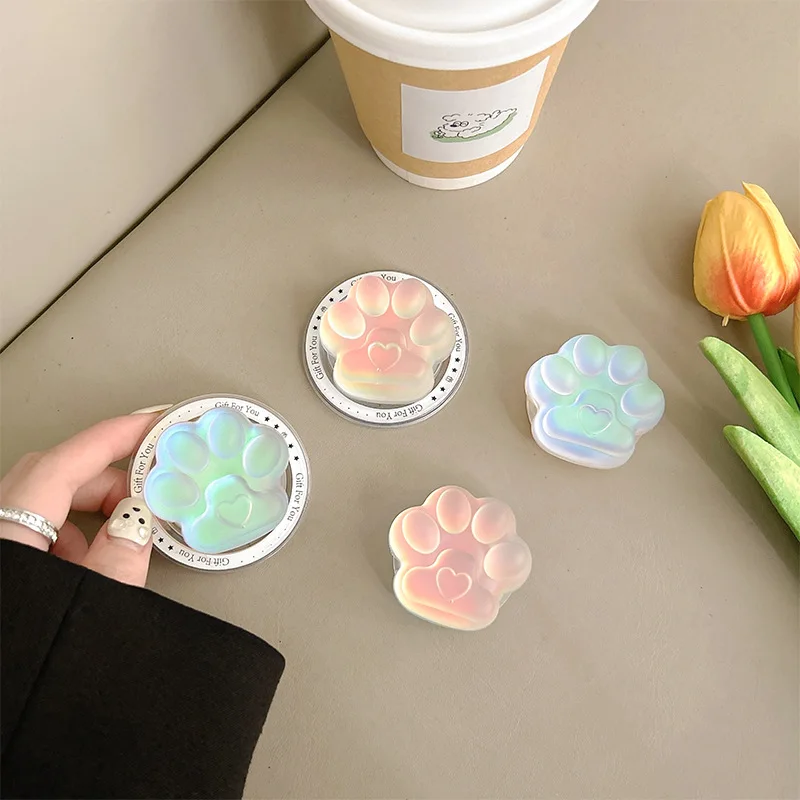 New Korean Laser Matte Cat's Paw Magnetic Phone Holder Grip Tok Universal Smart Tok for IPhone Samsung Stand Socket for Magsafe