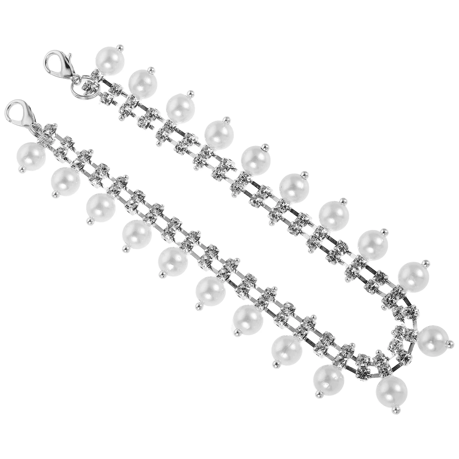 

2pcs Faux Pearl Rhinestone Shoe Chains Anti-Loose Heel Straps Detachable Ankle Bands Women Ballet Flat Sandal Pumps Accessories