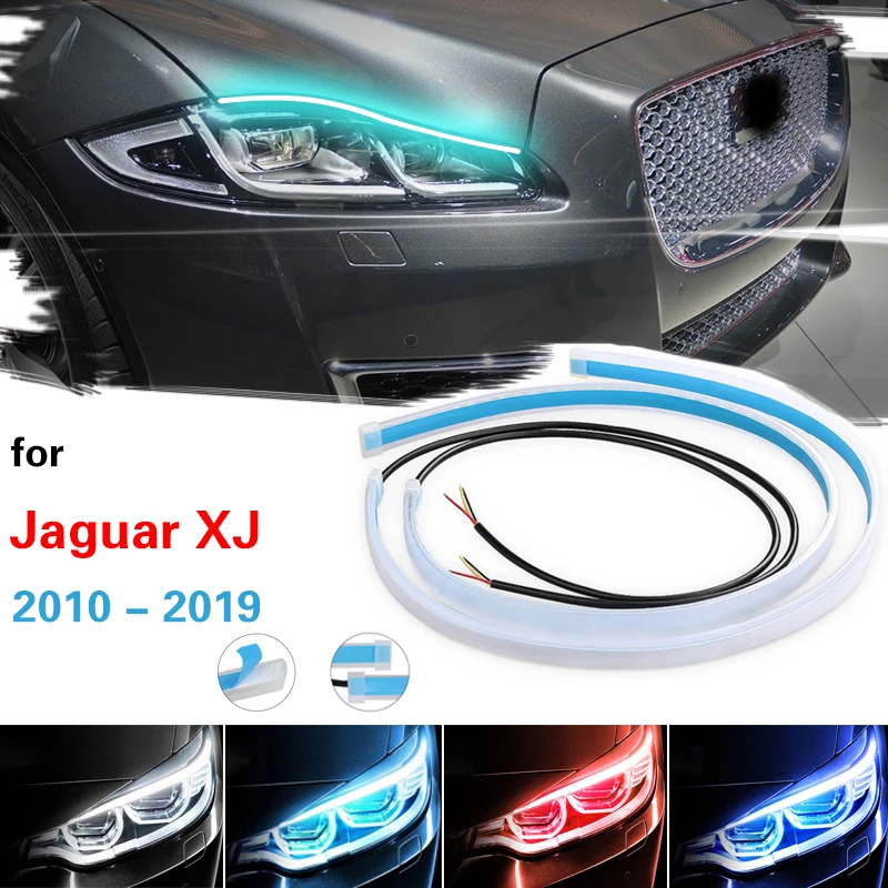 

For Jaguar XJ 2010-2019 Flexible Waterproof Strip DRL Car Daytime Running Light Auto Headlights White Turn Signal Yellow Lights