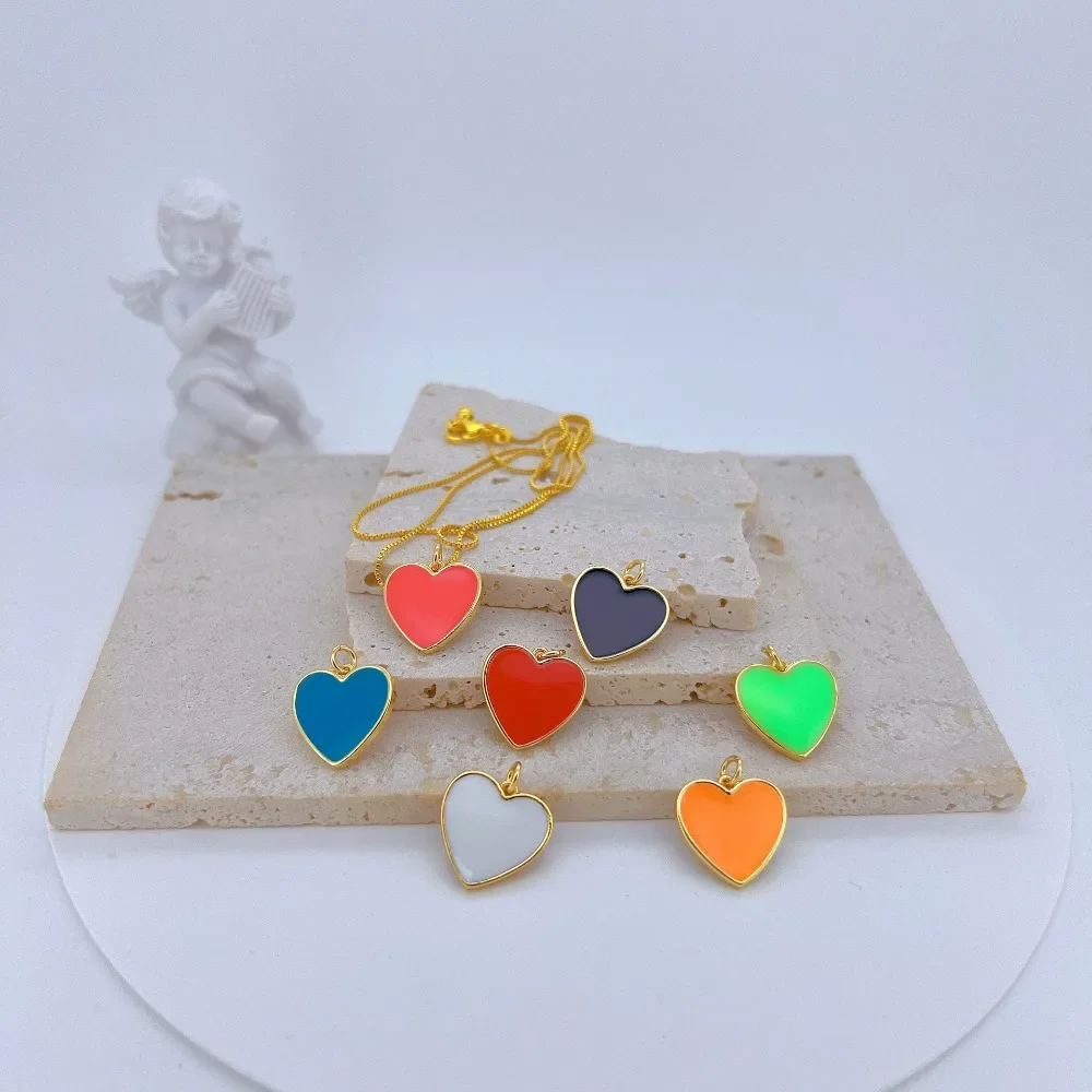 4 Pcs Heart Shape Pendant for Diy Bracelet Necklace Earring Making Supplie Copper Plated Gold Edge Jewelry Accessories Wholesale